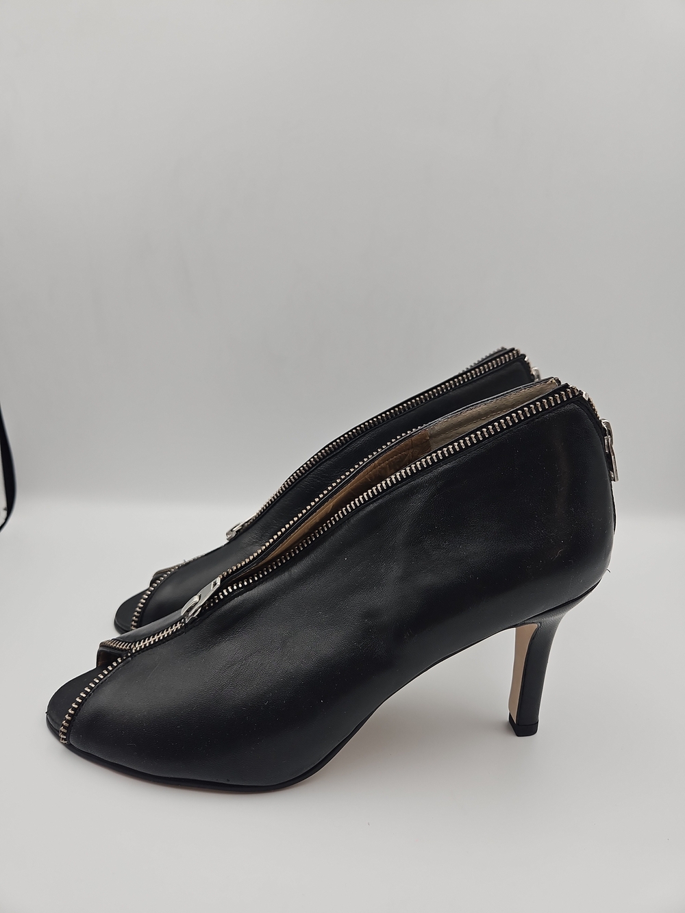 Neiman Marcus Black Zipper-Trim Stiletto Pumps